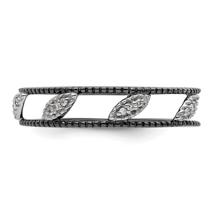 Sterling Silver Stackable Expressions Ruthenium Plated Diamond Jacket Ring