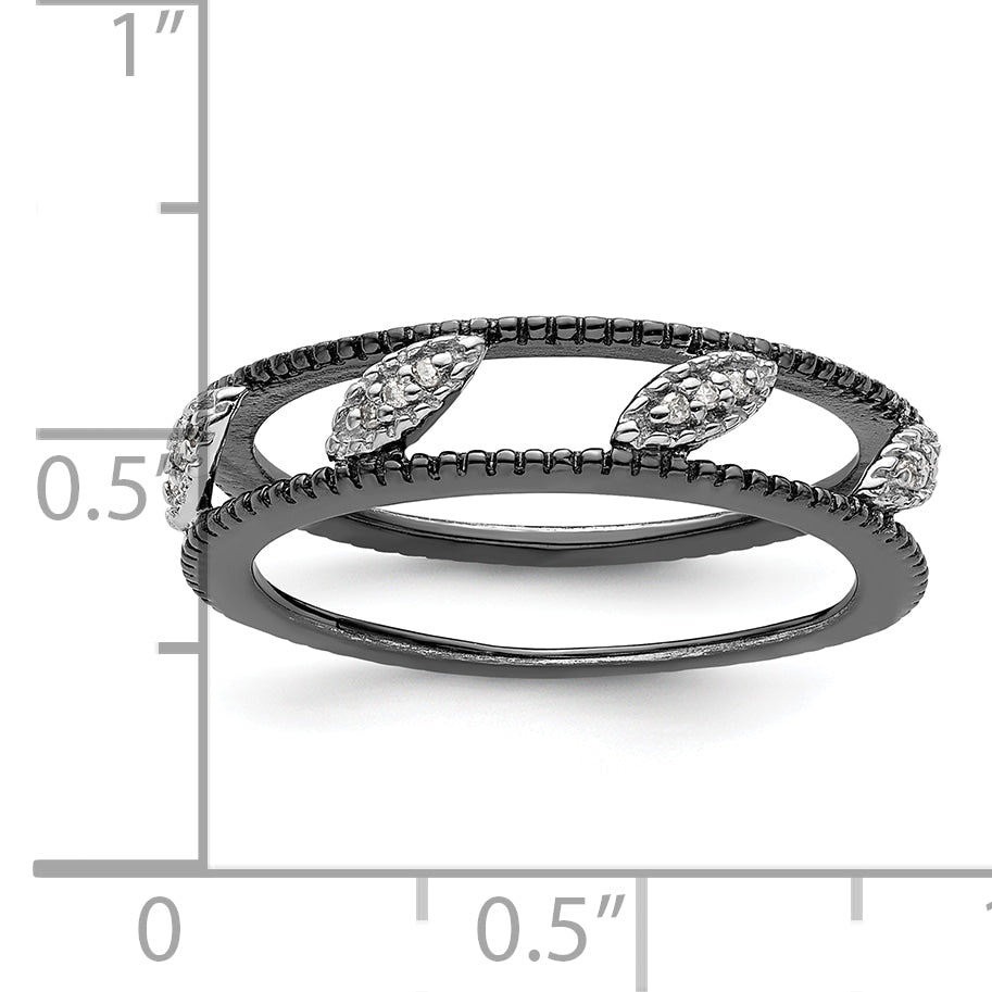 Sterling Silver Stackable Expressions Ruthenium Plated Diamond Jacket Ring