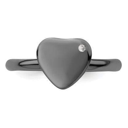 Sterling Silver Stackable Expressions Ruthenium Plated Heart Diamond Ring