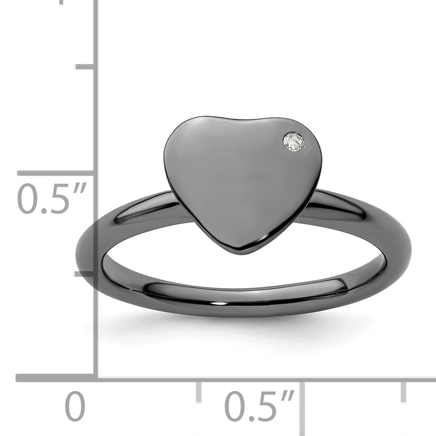 Sterling Silver Stackable Expressions Ruthenium Plated Heart Diamond Ring