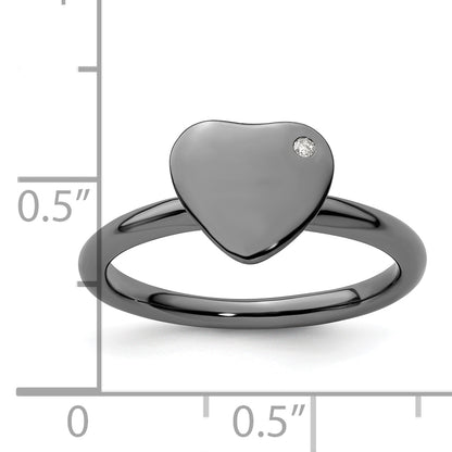 Sterling Silver Stackable Expressions Ruthenium Plated Heart Diamond Ring