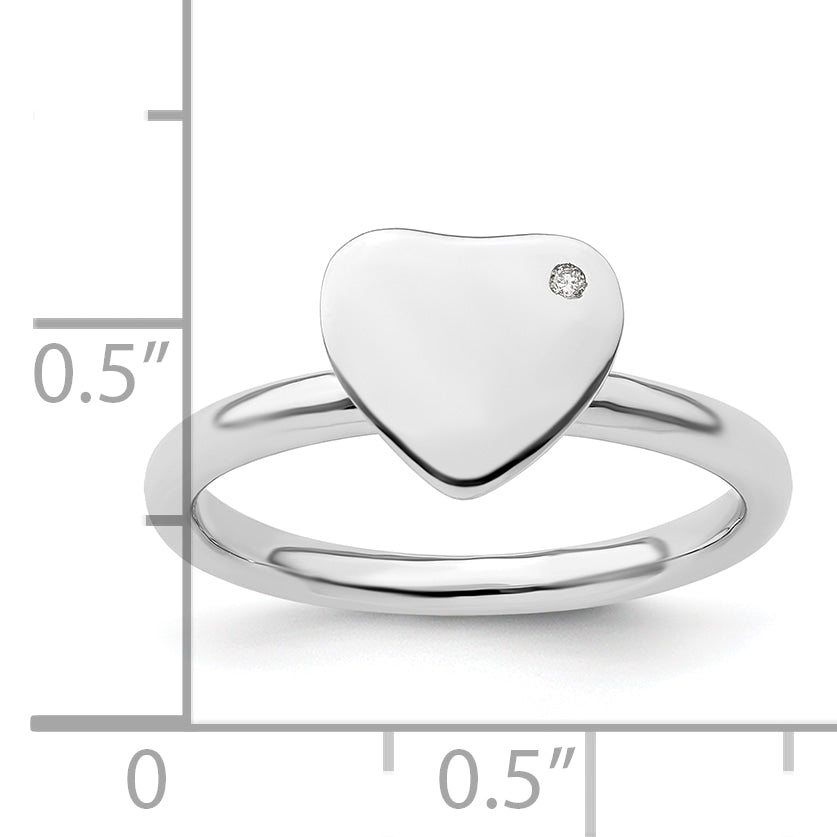Sterling Silver Stackable Expressions Rhodium Plated Heart Diamond Ring