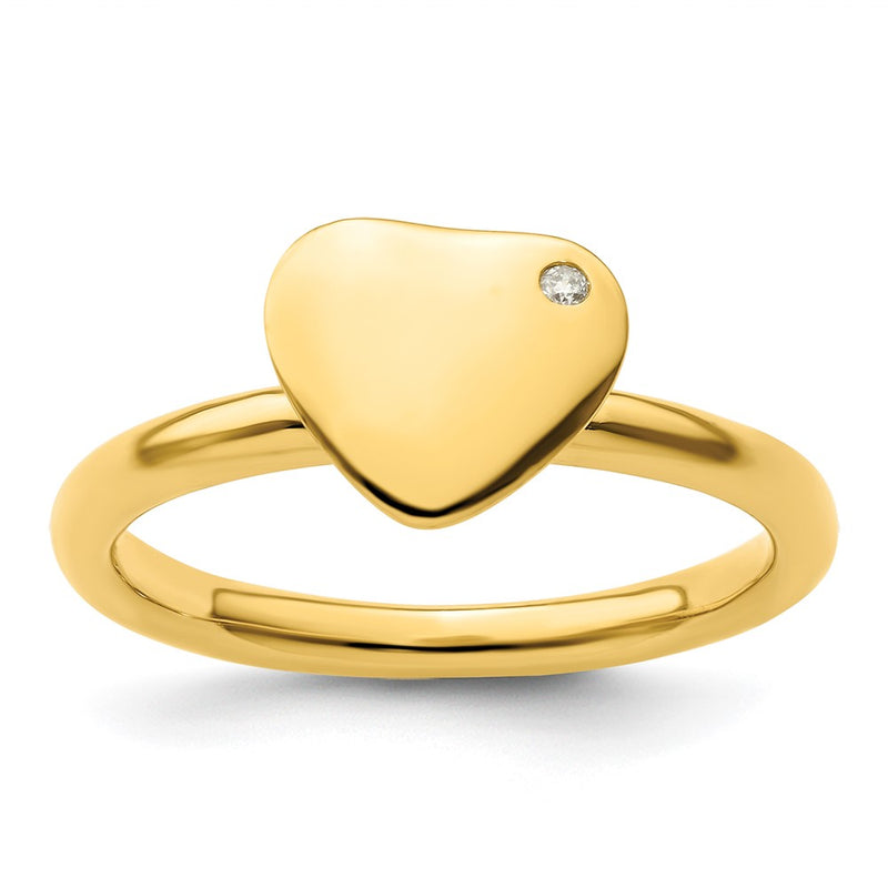 Sterling Silver Stackable Expressions Gold Plated Heart Diamond Ring