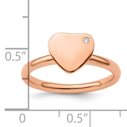 Sterling Silver Stackable Expressions Rose Gold Plated Heart Diamond Ring