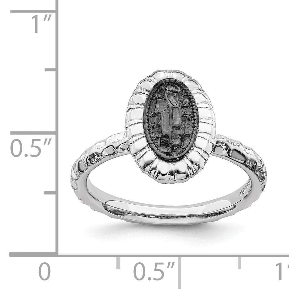Sterling Silver Stackable Expressions Ruthenium Plated Oval Ring
