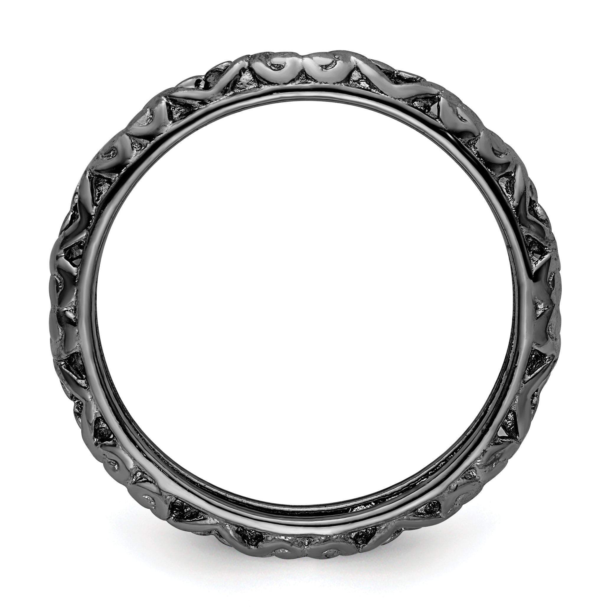 Sterling Silver Stackable Expressions Black Plated Carved Ring