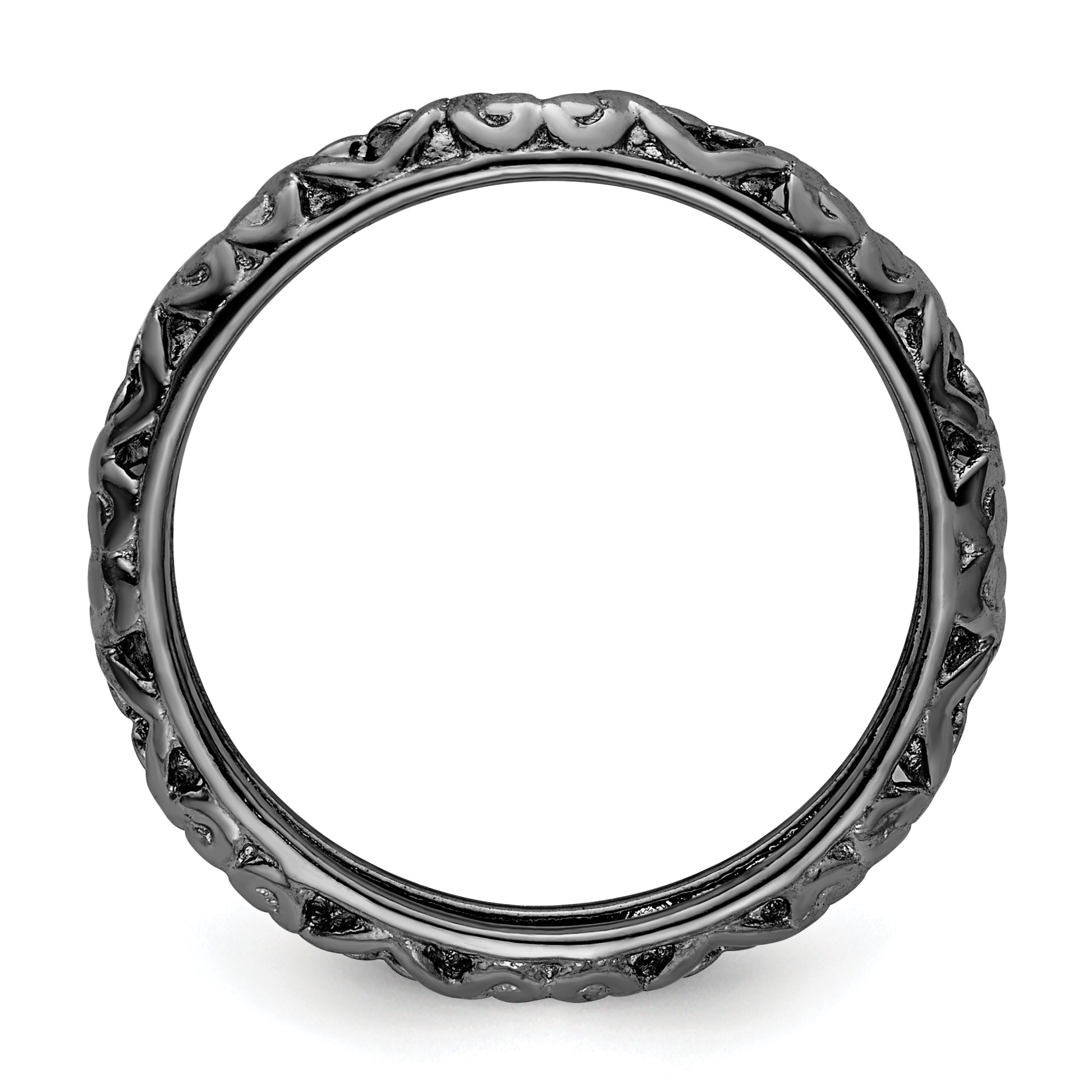Sterling Silver Stackable Expressions Black Plated Carved Ring