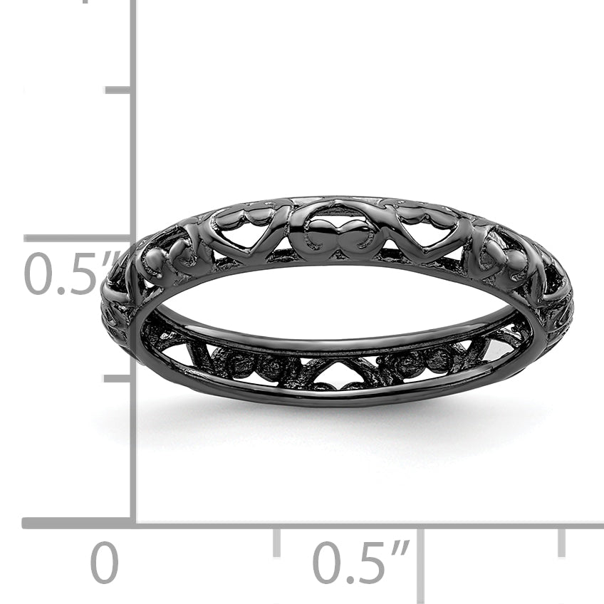 Sterling Silver Stackable Expressions Black Plated Carved Ring