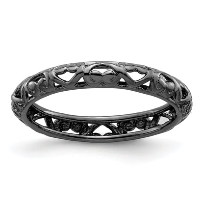 Sterling Silver Stackable Expressions Black Plated Carved Ring