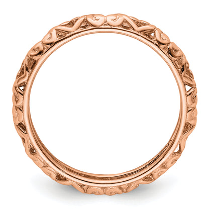 Sterling Silver Stackable Expressions Pink Plated Carved Ring
