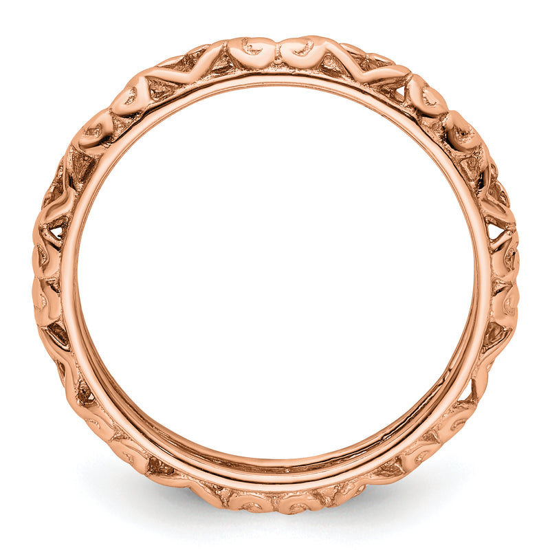 Sterling Silver Stackable Expressions Pink Plated Carved Ring