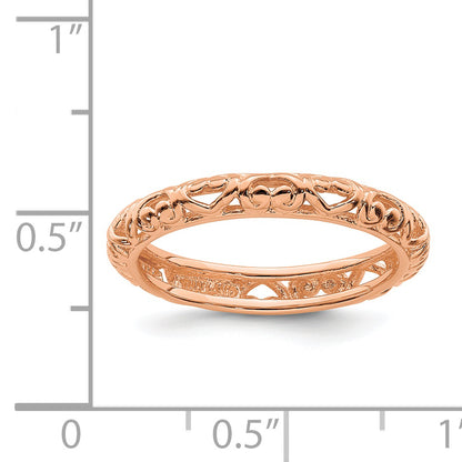 Sterling Silver Stackable Expressions Pink Plated Carved Ring