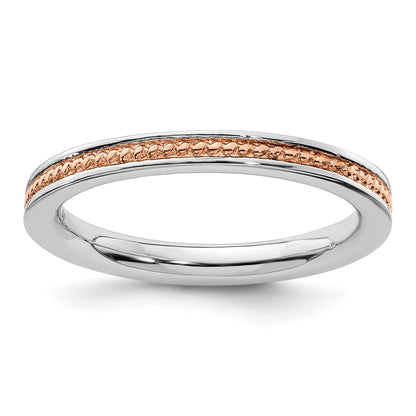 Sterling Silver Stackable Expressions Pink Plated Channeled Ring