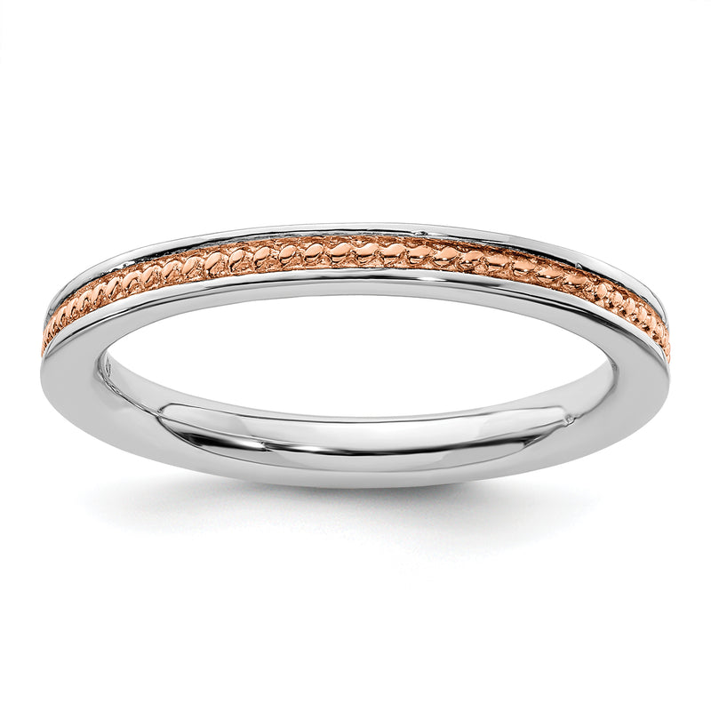 Sterling Silver Stackable Expressions Pink Plated Channeled Ring