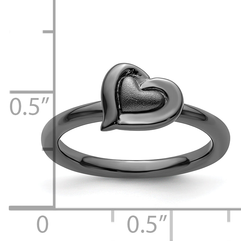 Sterling Silver Stackable Expressions Black Plated Heart Ring