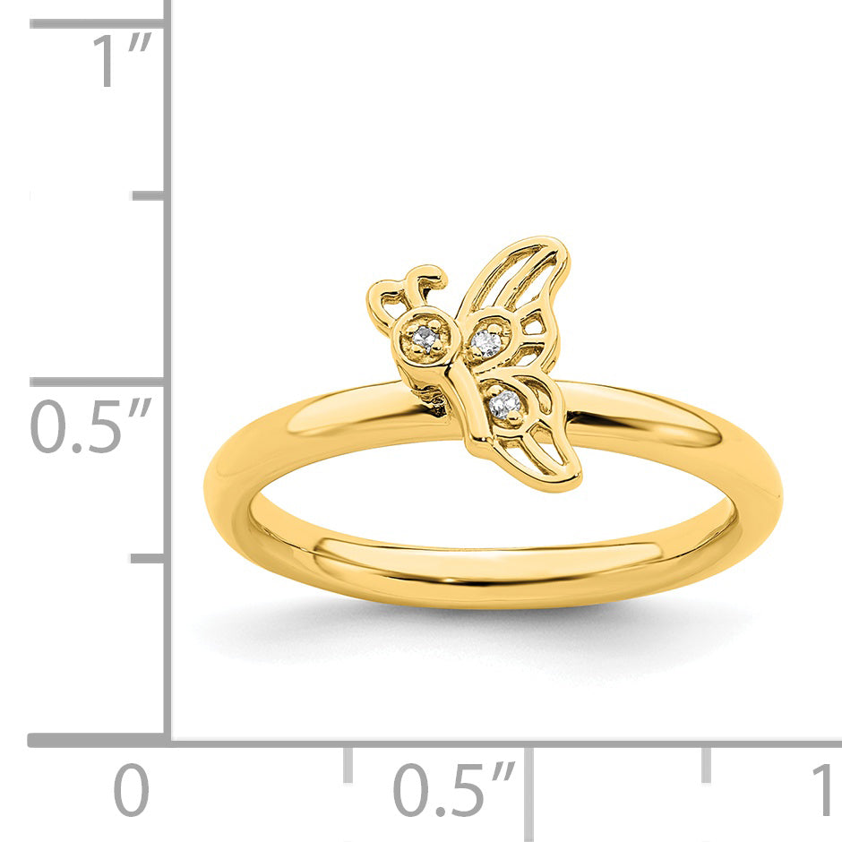 Sterling Silver Stackable Expressions Gold Plated Butterfly Diamond Ring