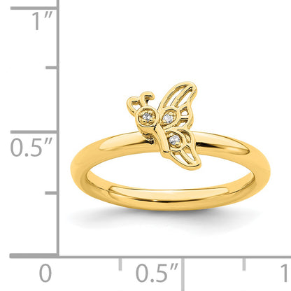 Sterling Silver Stackable Expressions Gold Plated Butterfly Diamond Ring