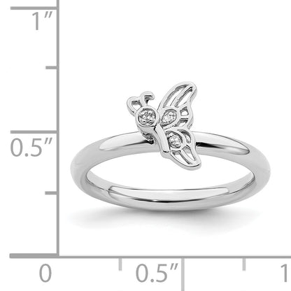 Sterling Silver Stackable Expressions Rhodium Butterfly Diamond Ring