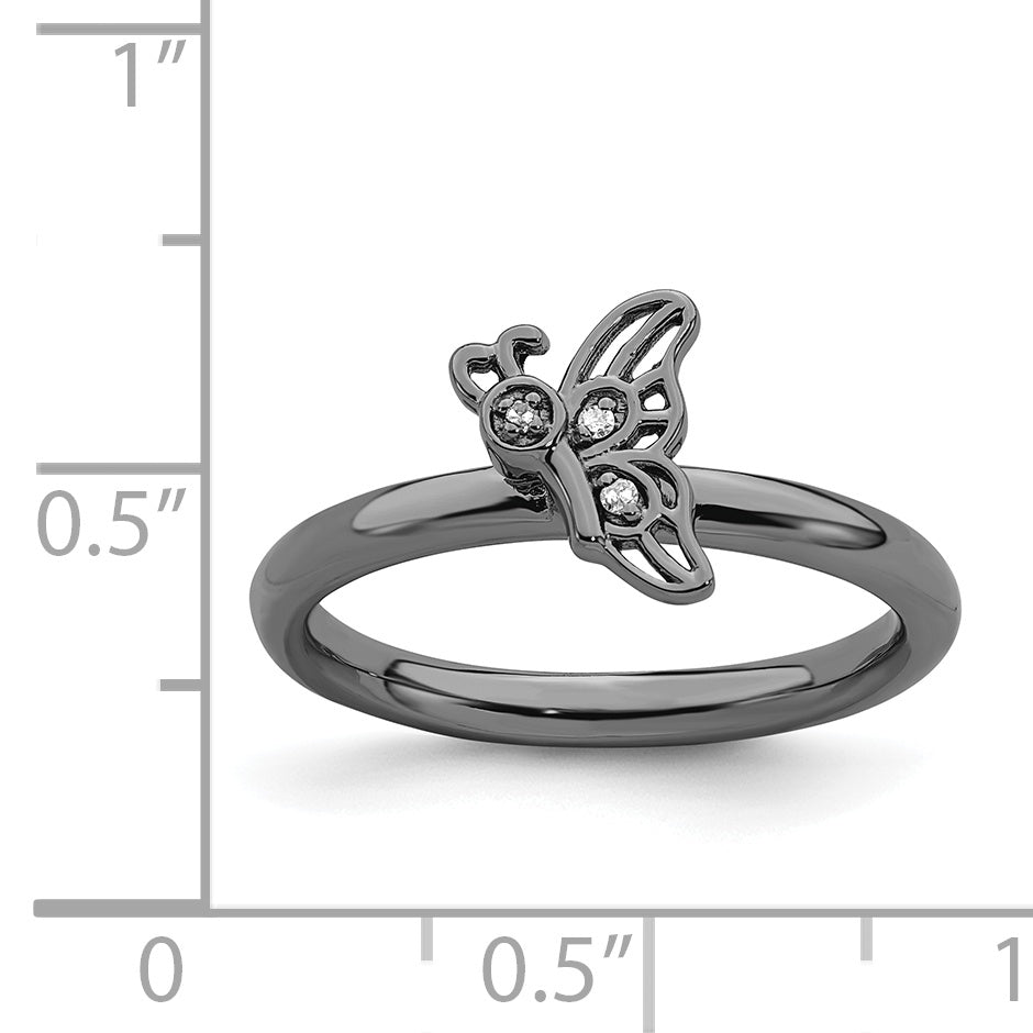 Sterling Silver Stackable Expressions Black Plated Butterfly Diamond Ring
