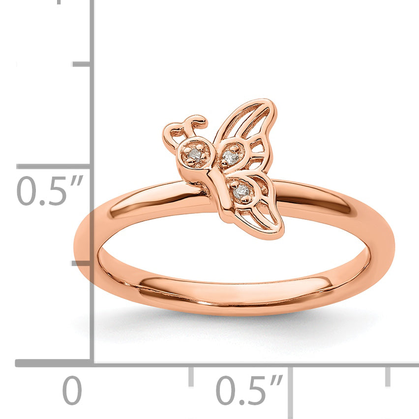 Sterling Silver Stackable Expressions Pink Plated Butterfly Diamond Ring