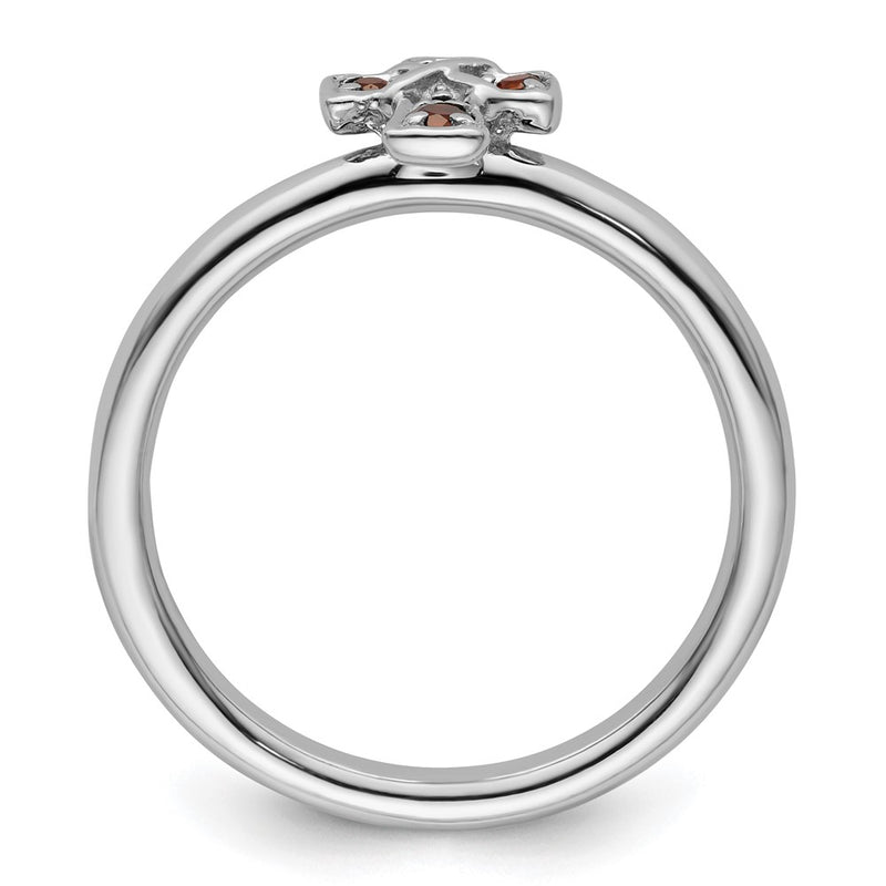 Sterling Silver Stackable Expressions Rhodium Garnet Cross Ring
