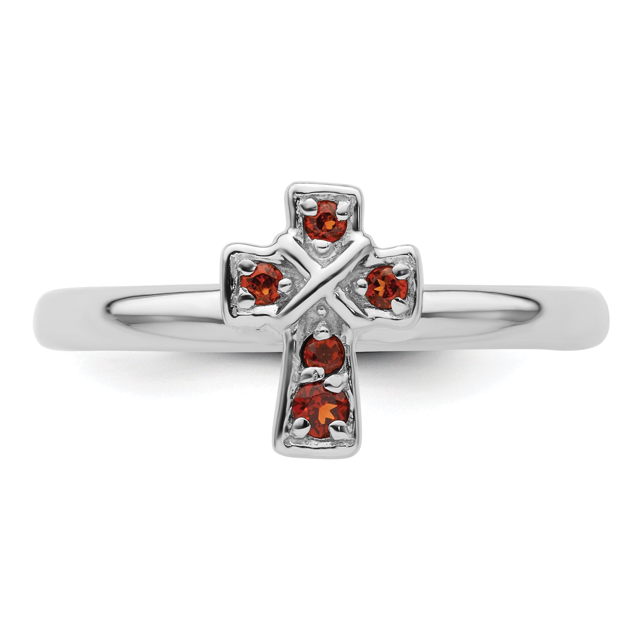 Sterling Silver Stackable Expressions Rhodium Garnet Cross Ring
