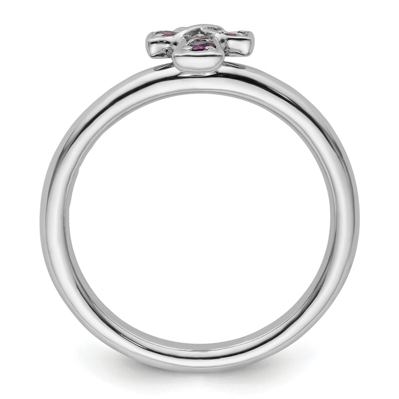 Sterling Silver Stackable Expressions Rhodium Amethyst Cross Ring