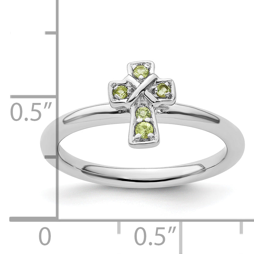 Sterling Silver Stackable Expressions Rhodium Peridot Cross Ring