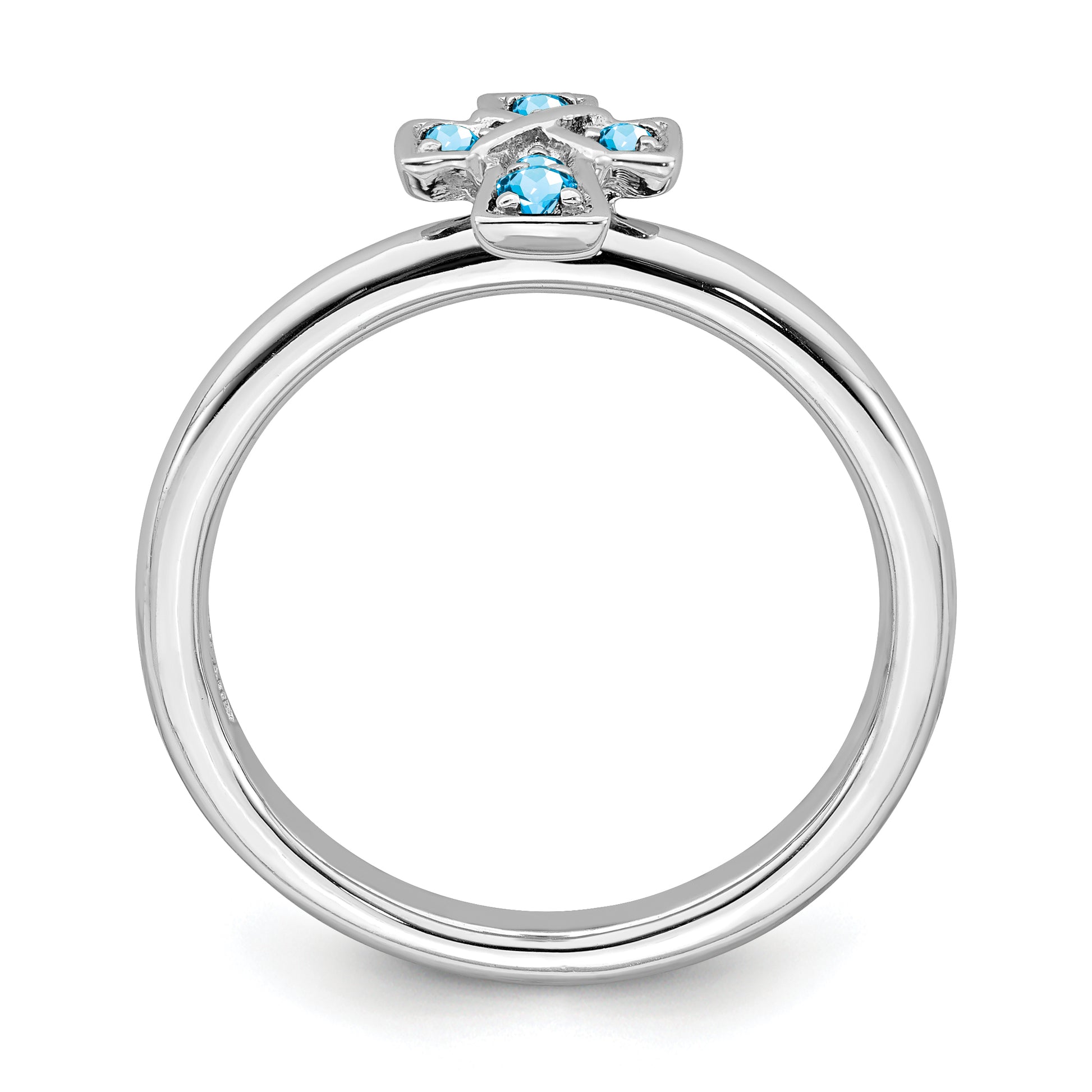 Sterling Silver Stackable Expressions Rhodium Blue Topaz Cross Ring