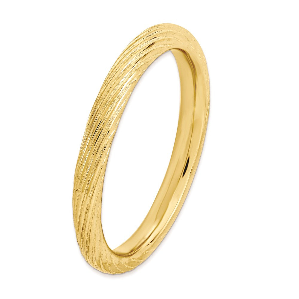 Sterling Silver Stackable Expressions Gold Plated Textured Ring (Size 5 Only)