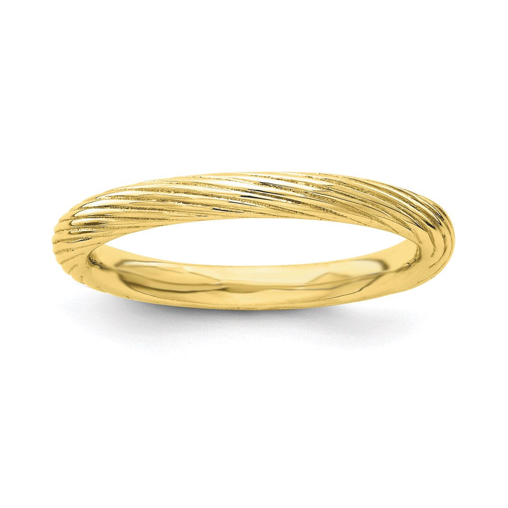 Sterling Silver Stackable Expressions Gold Plated Textured Ring (Size 5 Only)