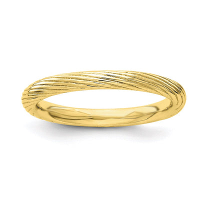 Sterling Silver Stackable Expressions Gold Plated Textured Ring (Size 5 Only)