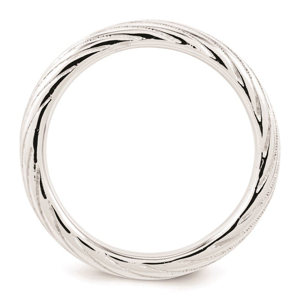 Sterling Silver Stackable Expressions Rhodium Textured Ring (Size 5 Only)