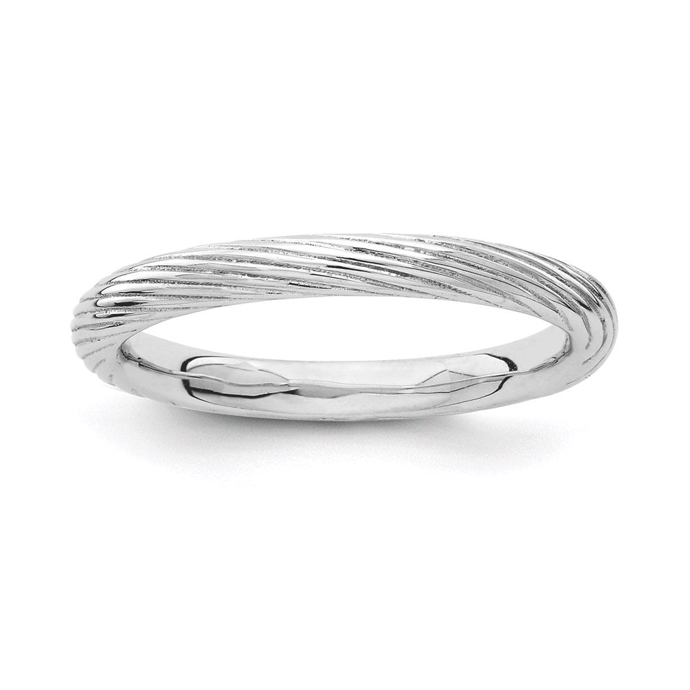 Sterling Silver Stackable Expressions Rhodium Textured Ring (Size 5 Only)