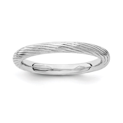 Sterling Silver Stackable Expressions Rhodium Textured Ring (Size 5 Only)