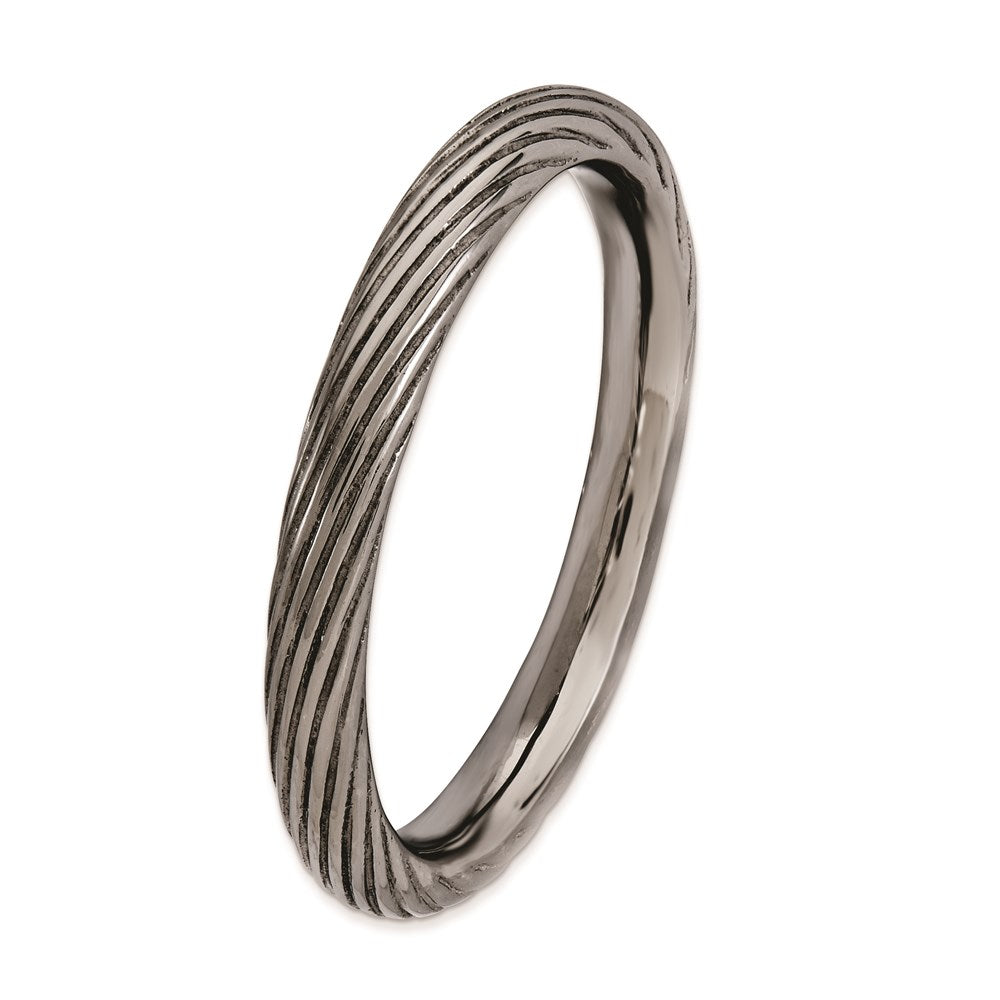 Sterling Silver Stackable Expressions Black Plated Textured Ring