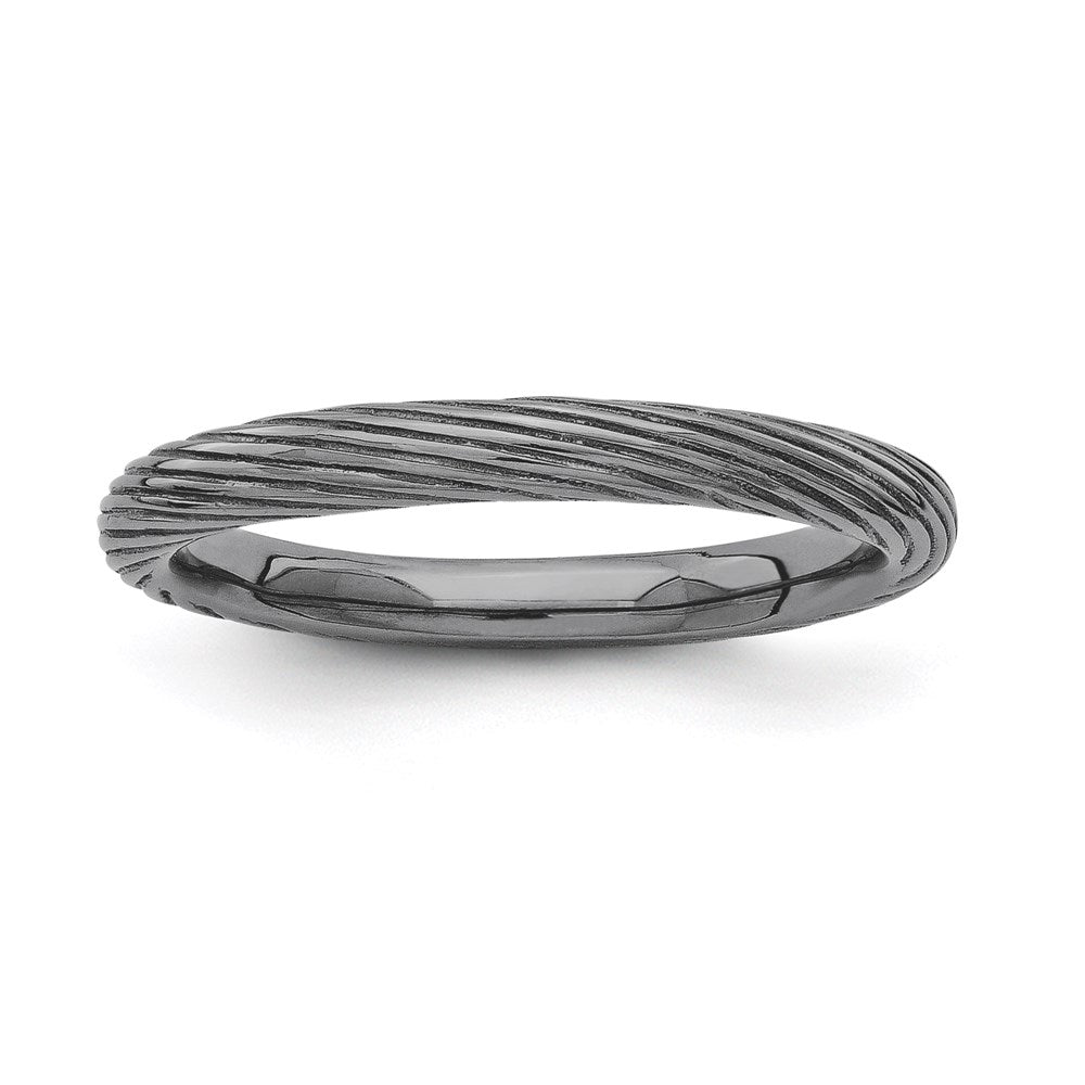 Sterling Silver Stackable Expressions Black Plated Textured Ring