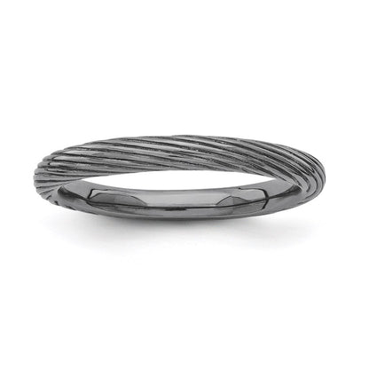 Sterling Silver Stackable Expressions Black Plated Textured Ring