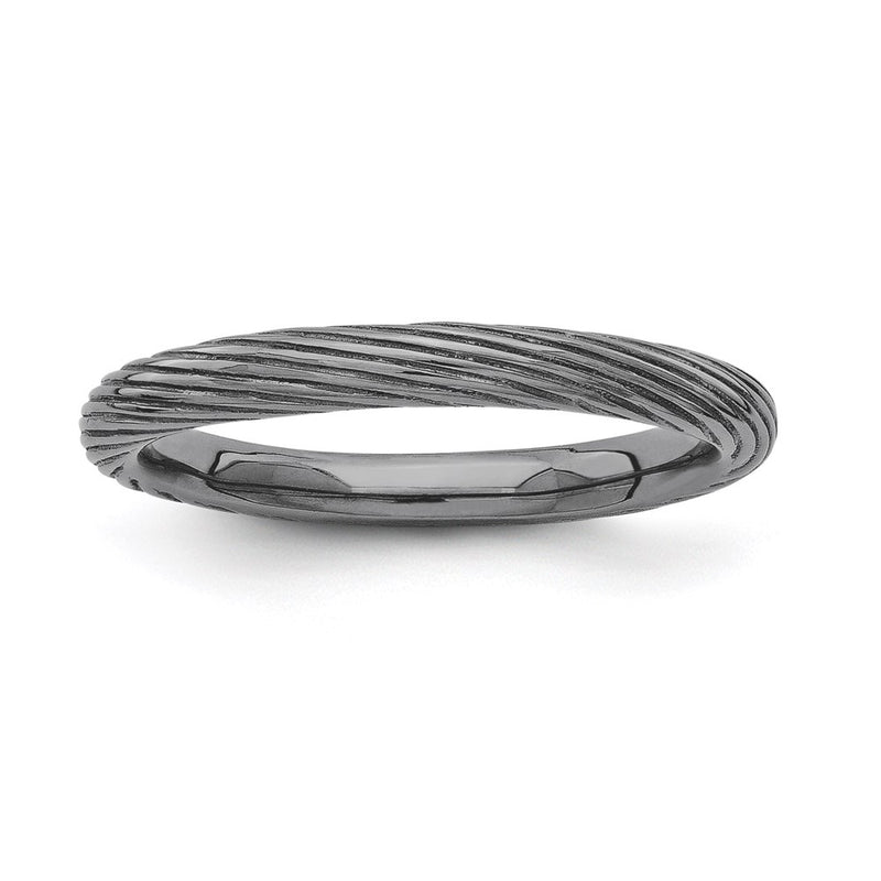 Sterling Silver Stackable Expressions Black Plated Textured Ring
