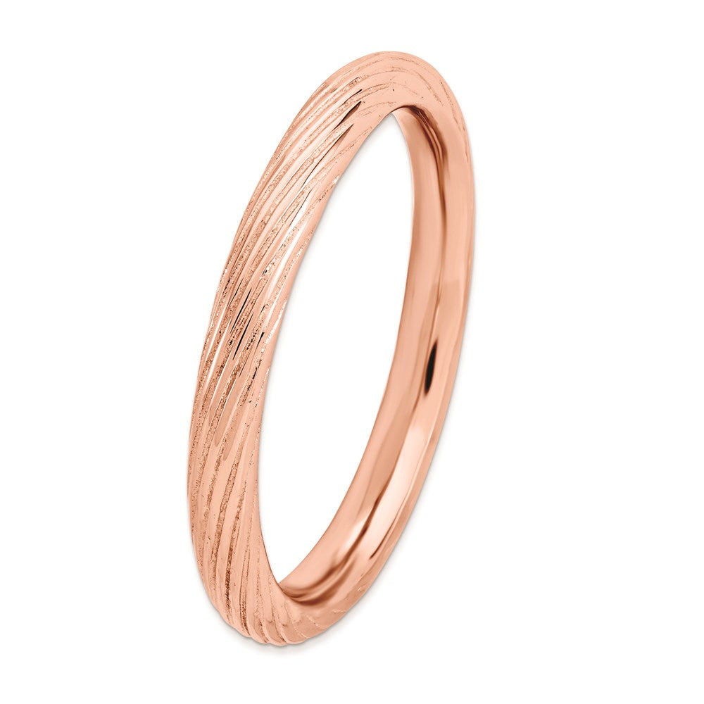 Sterling Silver Stackable Expressions Pink Plated Textured Ring (Size 5 Only)