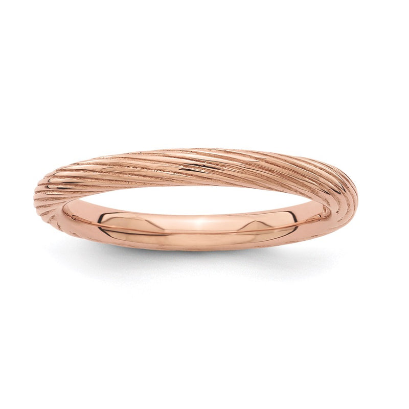 Sterling Silver Stackable Expressions Pink Plated Textured Ring (Size 5 Only)