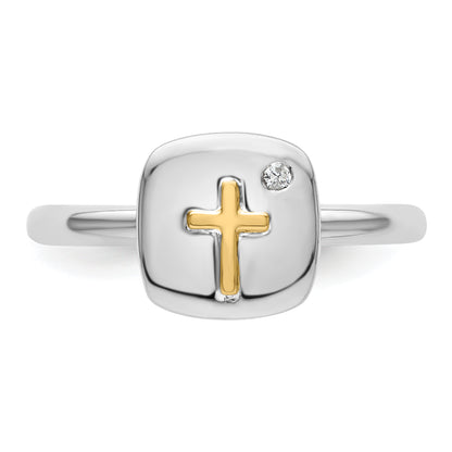 14K/Silver Two Tone Sterling Silver & 14K Cross Stackable Expressions Diamond Ring