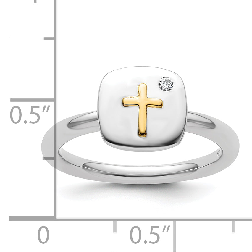14K/Silver Two Tone Sterling Silver & 14K Cross Stackable Expressions Diamond Ring