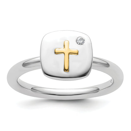 14K/Silver Two Tone Sterling Silver & 14K Cross Stackable Expressions Diamond Ring
