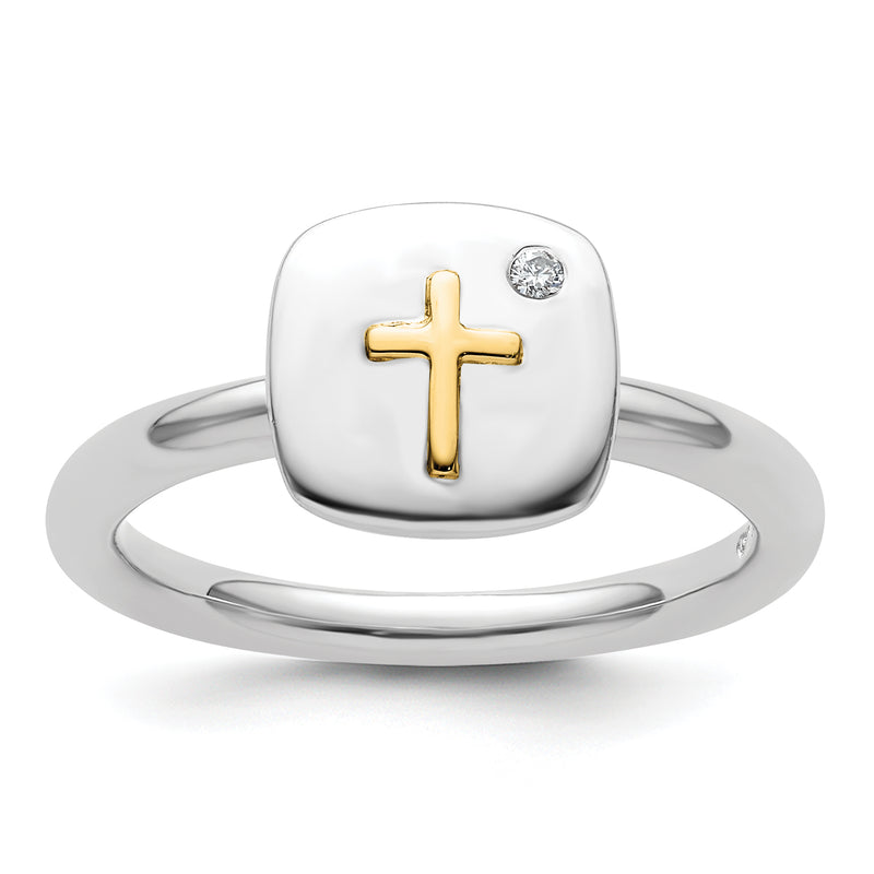 14K/Silver Two Tone Sterling Silver & 14K Cross Stackable Expressions Diamond Ring