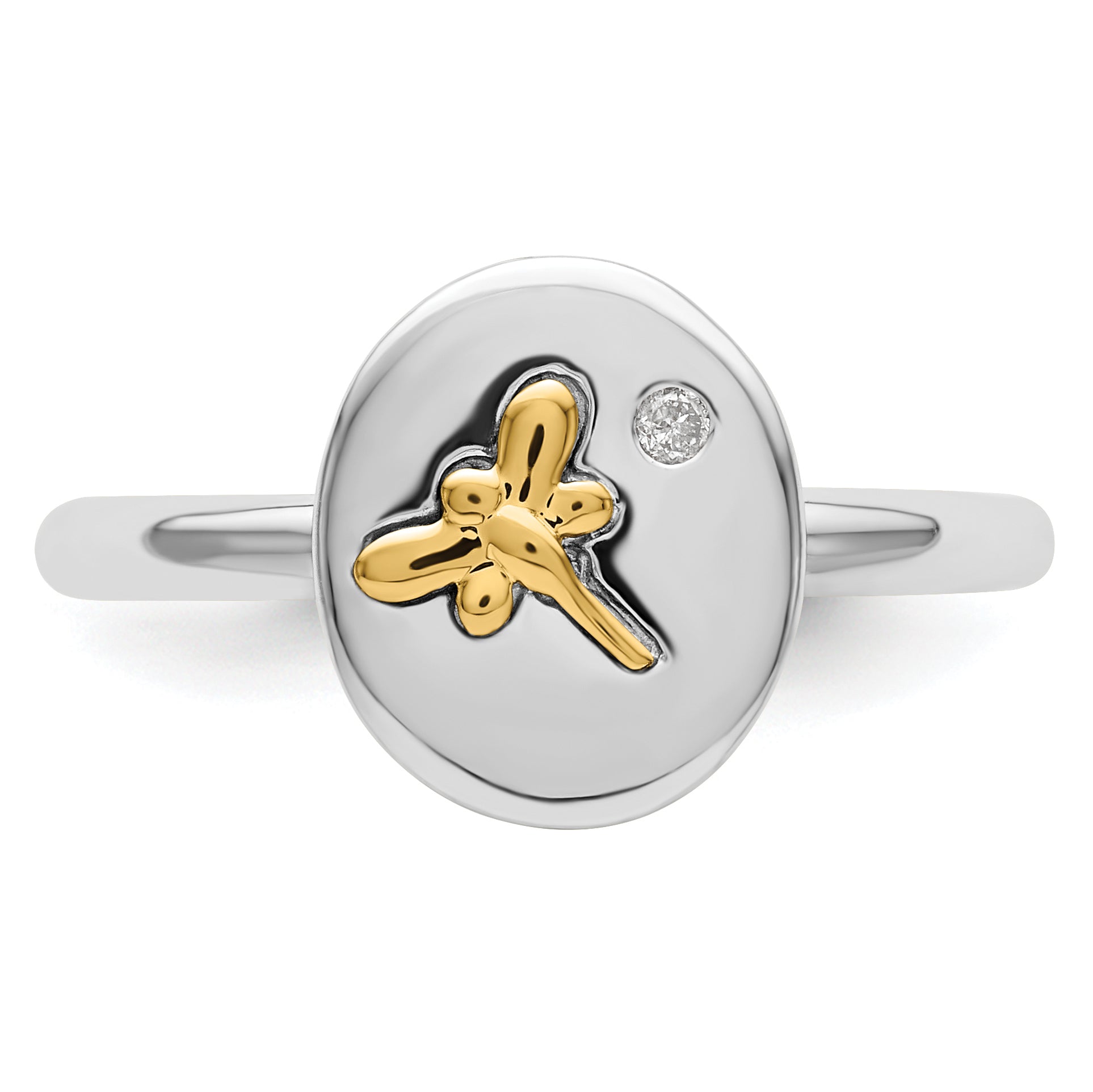 14K/Silver Two Tone Sterling Silver & 14K Dragonfly Stackable Expressions Diamond Ring