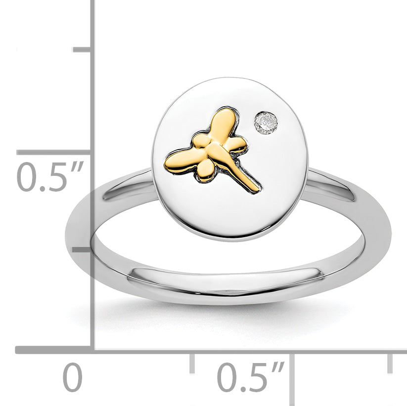 14K/Silver Two Tone Sterling Silver & 14K Dragonfly Stackable Expressions Diamond Ring