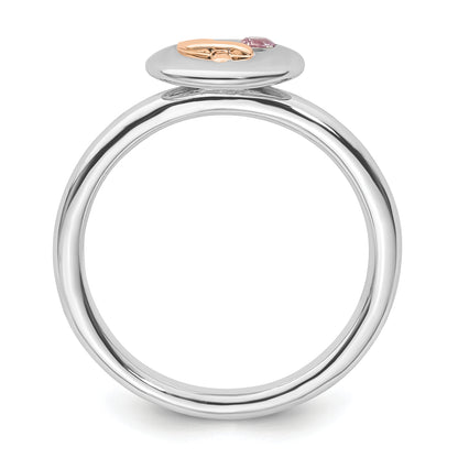 Sterling Silver Stackable Expressions 14K Rose Ribbon Pink Sapphire Ring (Size 6 Only)