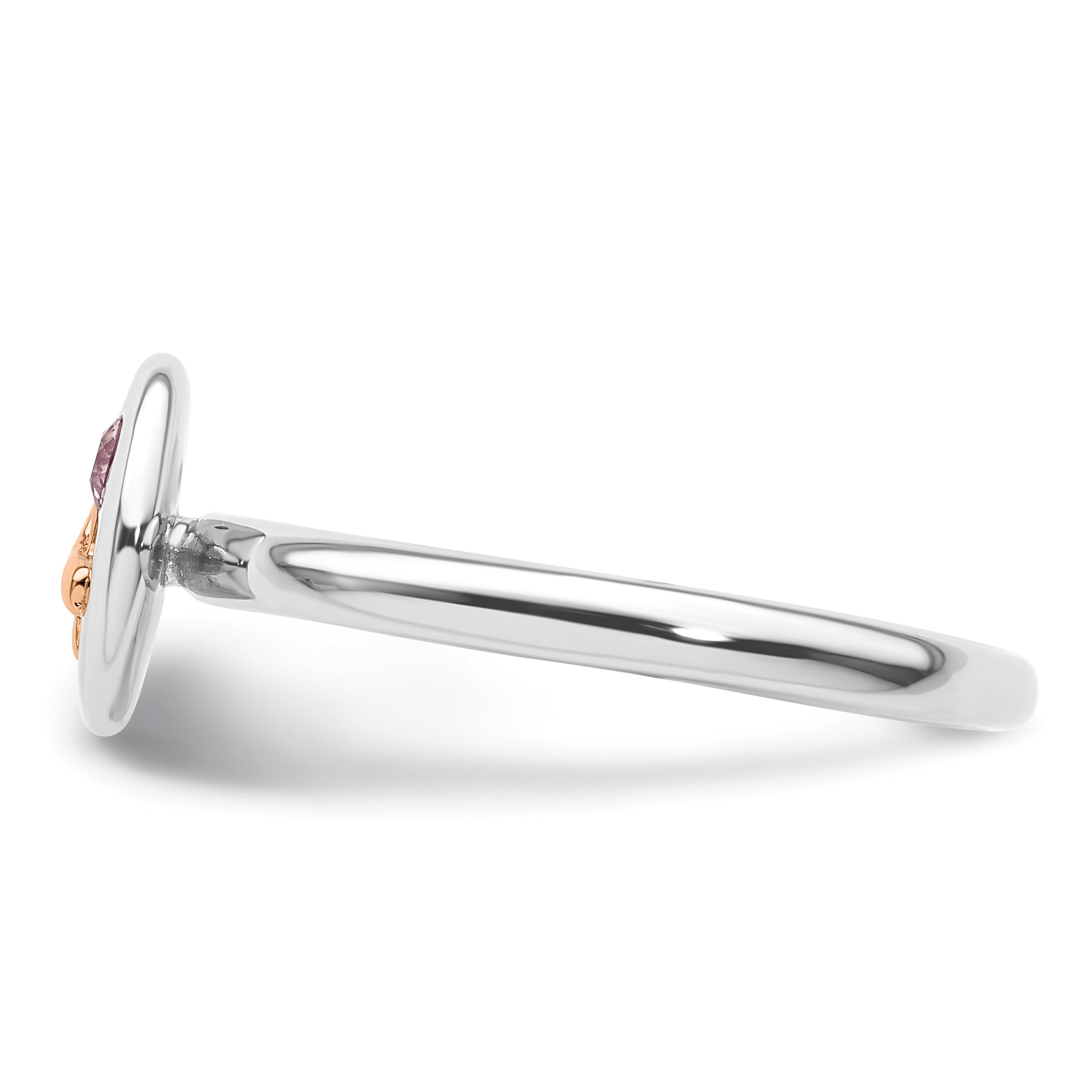 Sterling Silver Stackable Expressions 14K Rose Ribbon Pink Sapphire Ring (Size 6 Only)