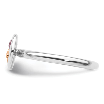 Sterling Silver Stackable Expressions 14K Rose Ribbon Pink Sapphire Ring (Size 6 Only)
